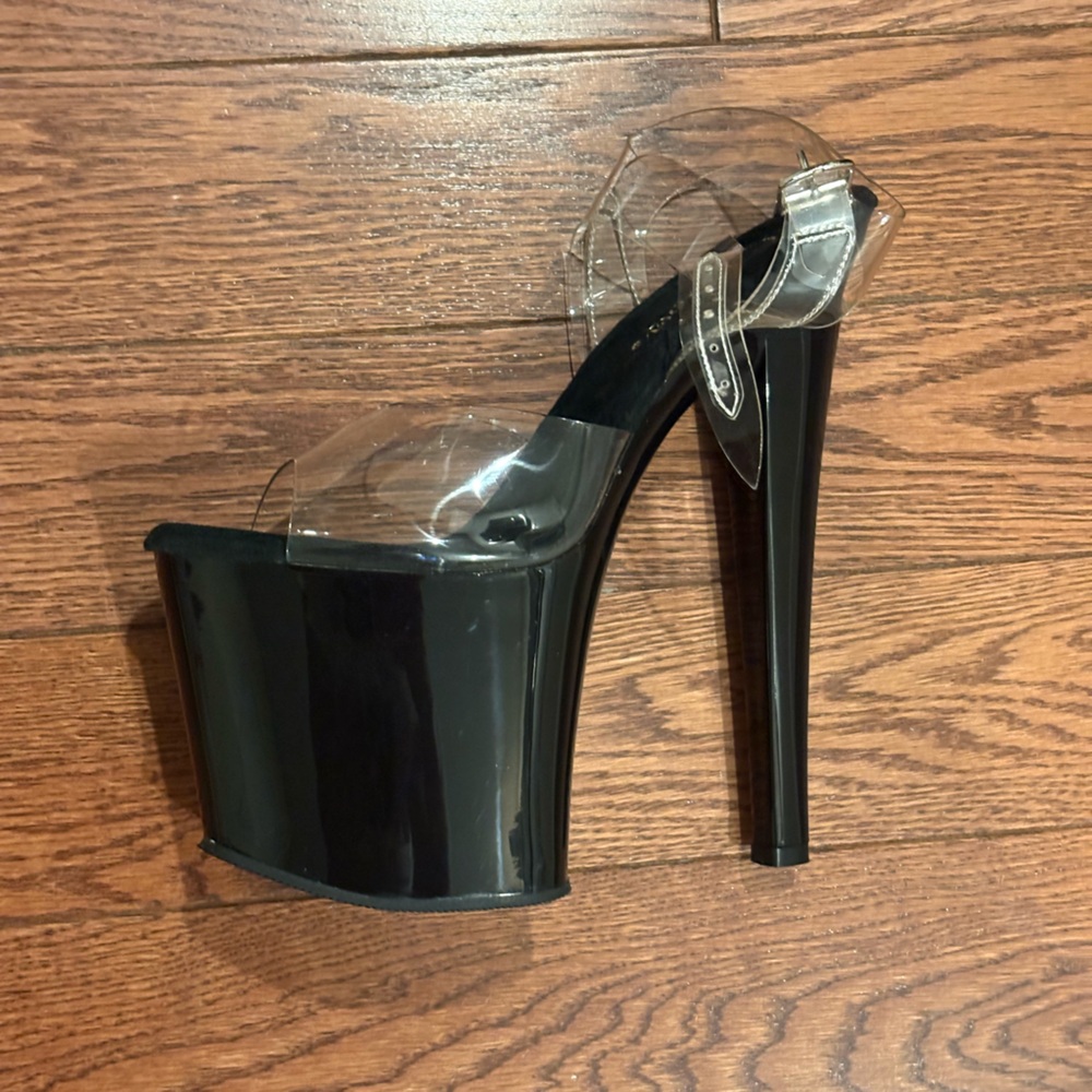 New Pleasers Women’s Black and Clear High Platform Heels